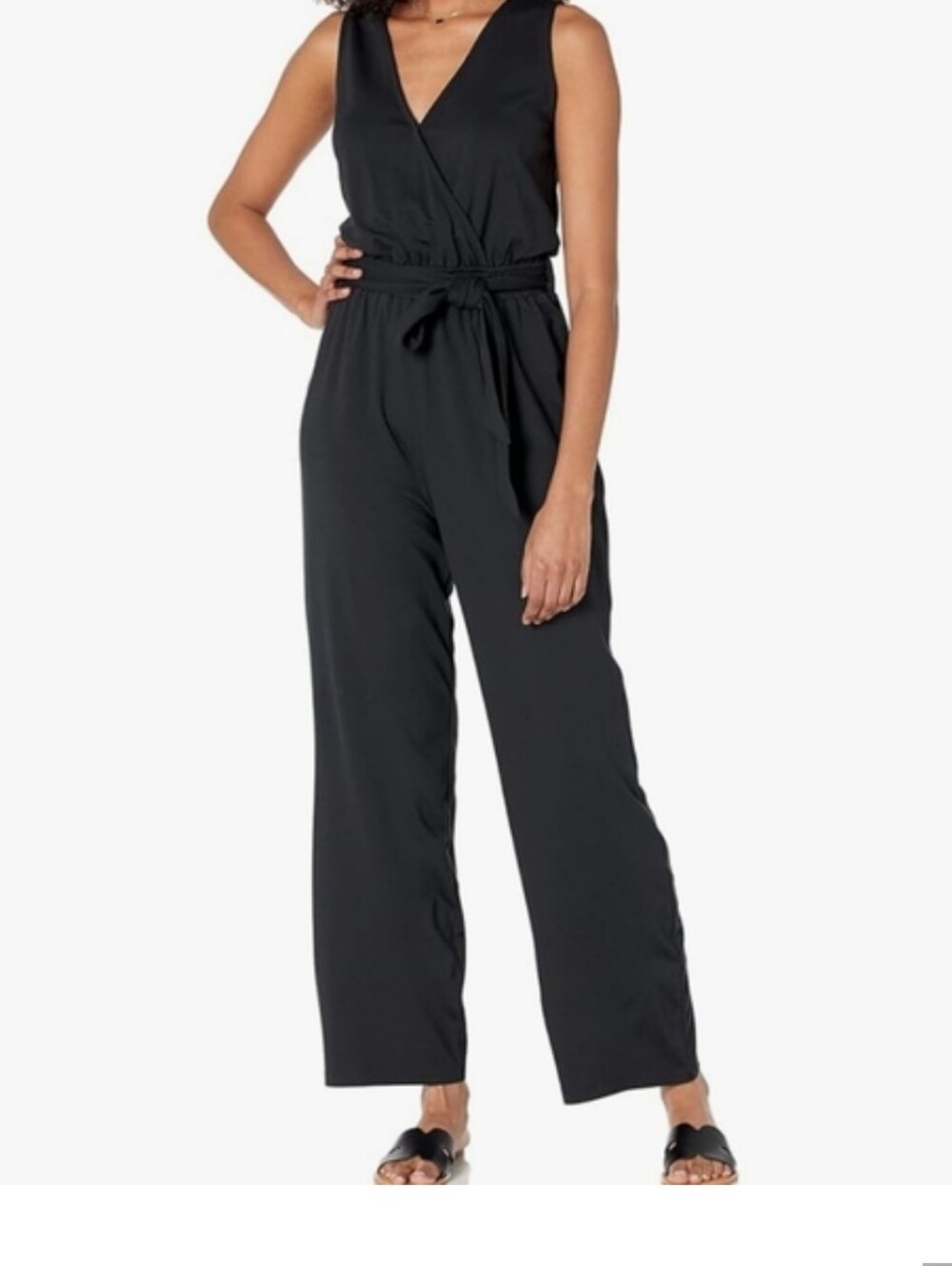 Sleeveless Black Wrap-Front Jumpsuit with Self-Tie Waist